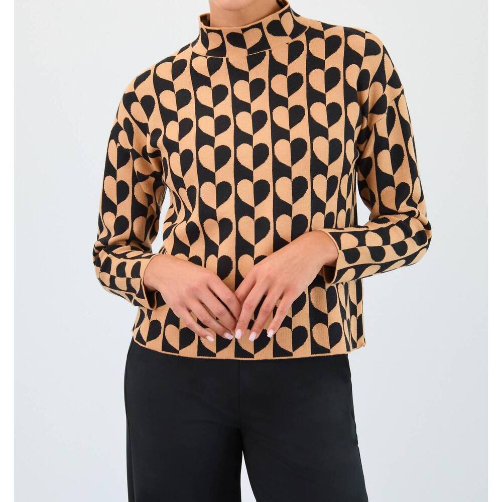 NEW FDJ mock neck jacquard sweater in love